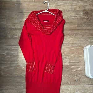 Red long sleeve sweater dress